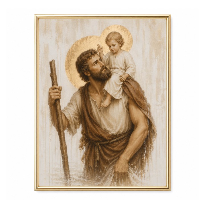 Obraz Świętego Krzysztofa – Patron Kierowców i Podróżnych | Obraz Religijny