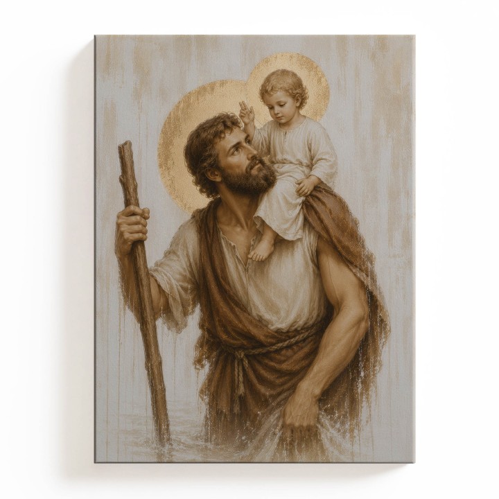 Obraz Świętego Krzysztofa – Patron Kierowców i Podróżnych | Obraz Religijny