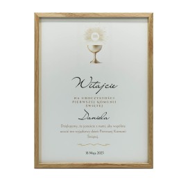 Tablica powitalna na Pierwszą Komunię Świętą - elegancka dekoracja na wyjątkowy dzień