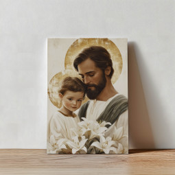 Święty Józef z Dzieciątkiem Jezus – Obraz religijny pełen czułości i duchowej głębi | Artedeum.pl