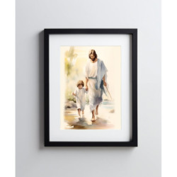 Jezus idący z chłopcem - Pamiątka Pierwszej Komunii Świętej | Arte Deum