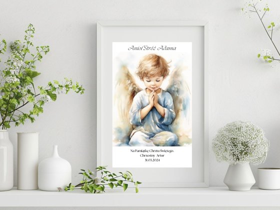 Plakat przedstawiający małego aniołka – piękno niewinności w pokoju dziecka