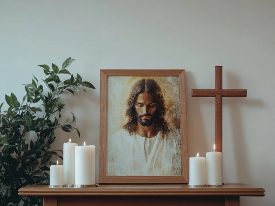 Święty plakat religijny – nowoczesne sacrum w przestrzeni domowej.